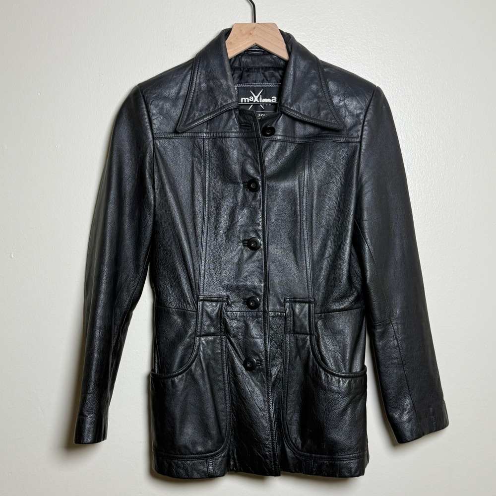Wilsons Leather Maxima Womens Leather Jacket S Black Trench Coat Grunge Rock 90s